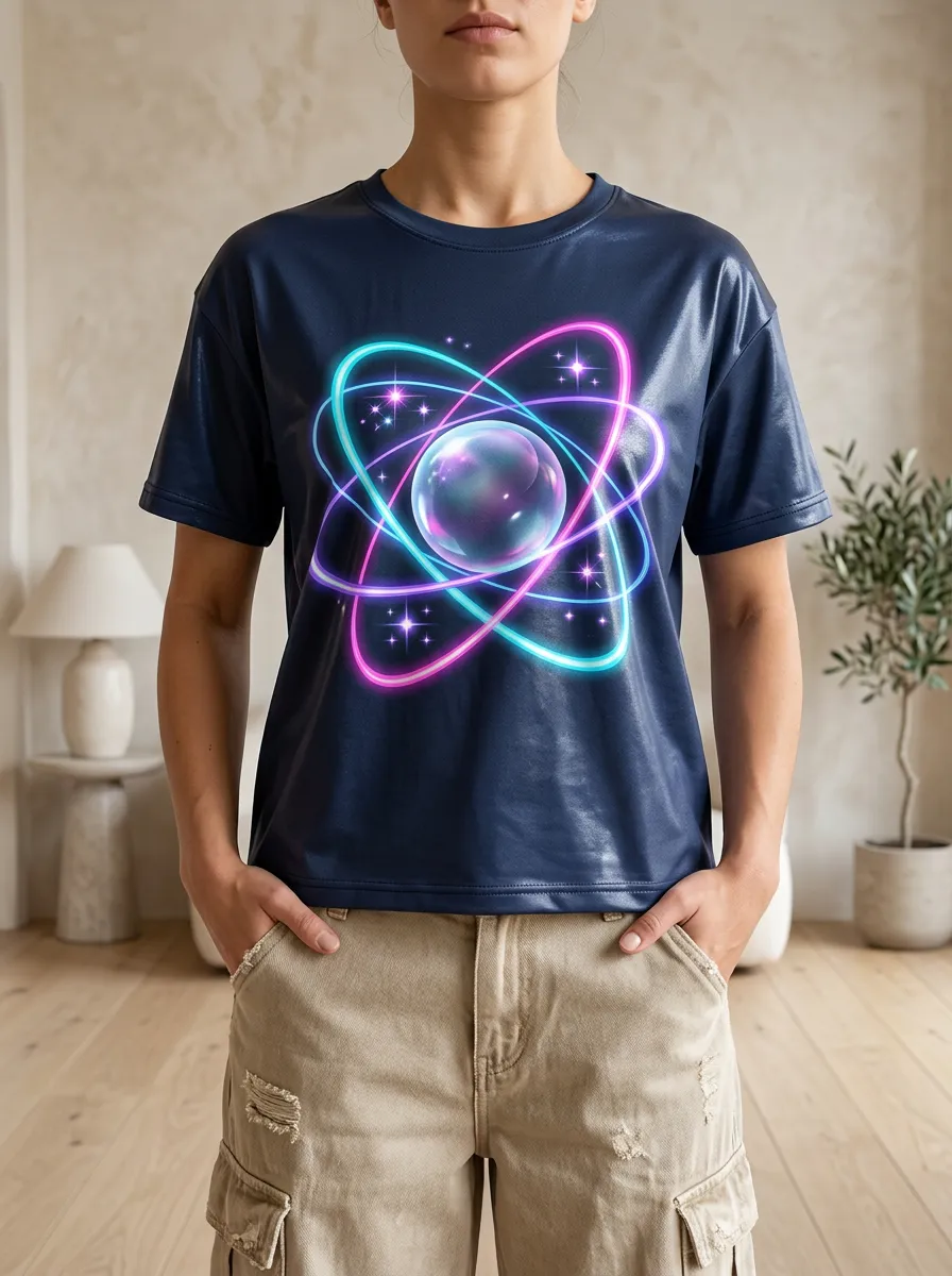 Women's Science Lover Neon Atom Printed T-shirt