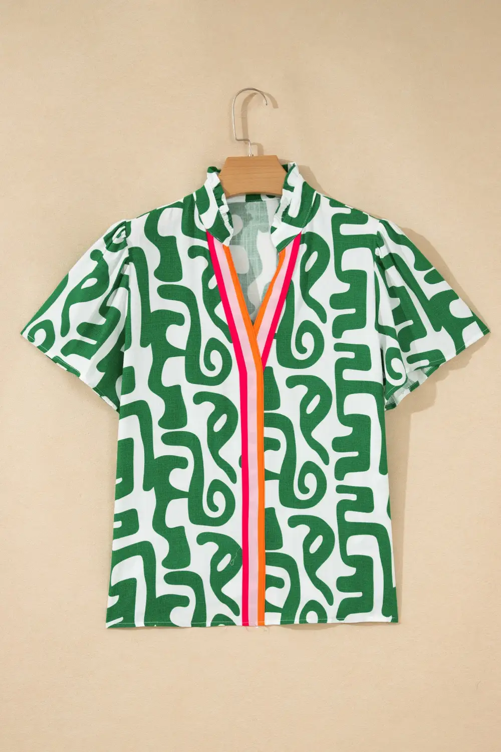 Women's Striped Abstract Print V Neck Top