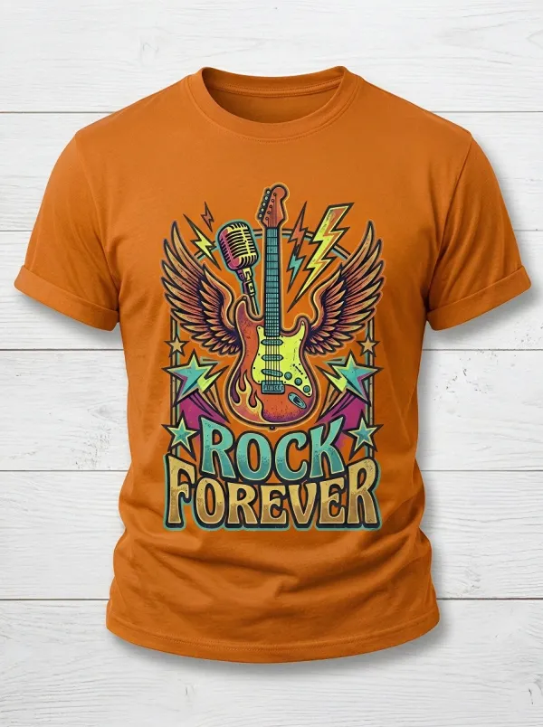 Unisex Rock Music Lover Winged Guitar Microphone Printed T-shirt