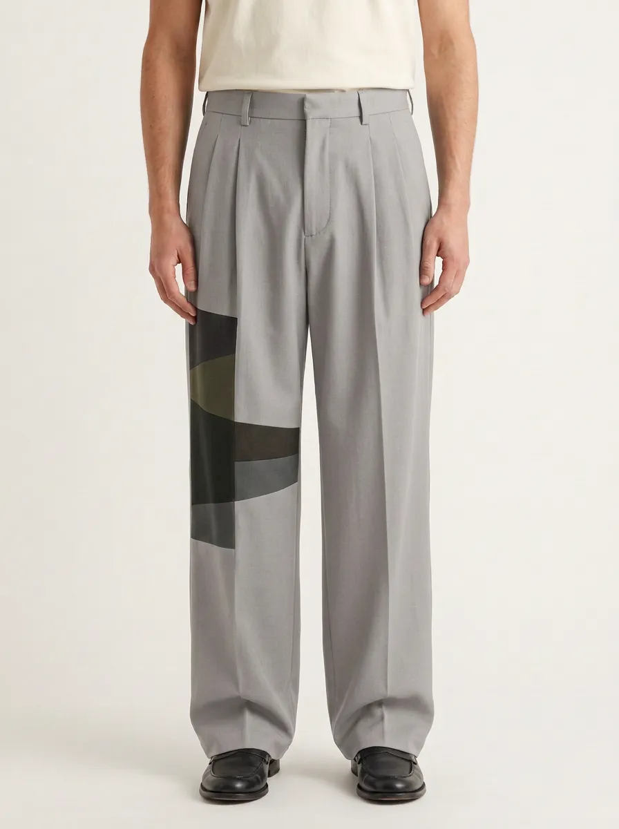 Men's Geometric Patchwork Printed Wide Leg Trousers Everyday Design