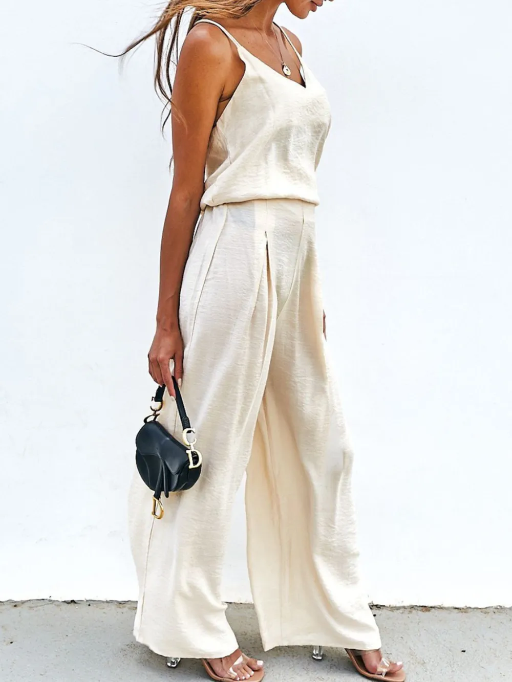 Spaghetti Strap Cami And Wide Leg Pants Set
