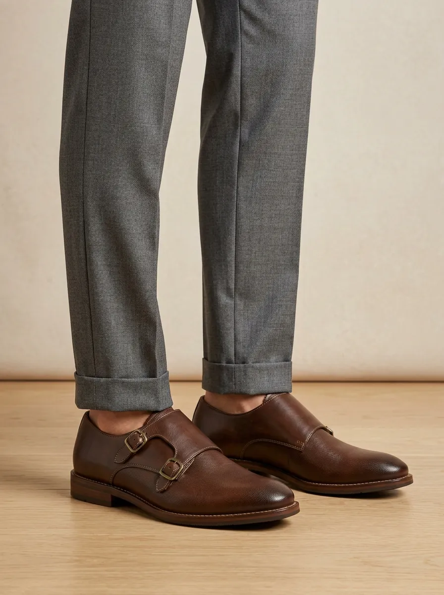 Men's Casual Classic Business Double Monk Strap Leather Shoes