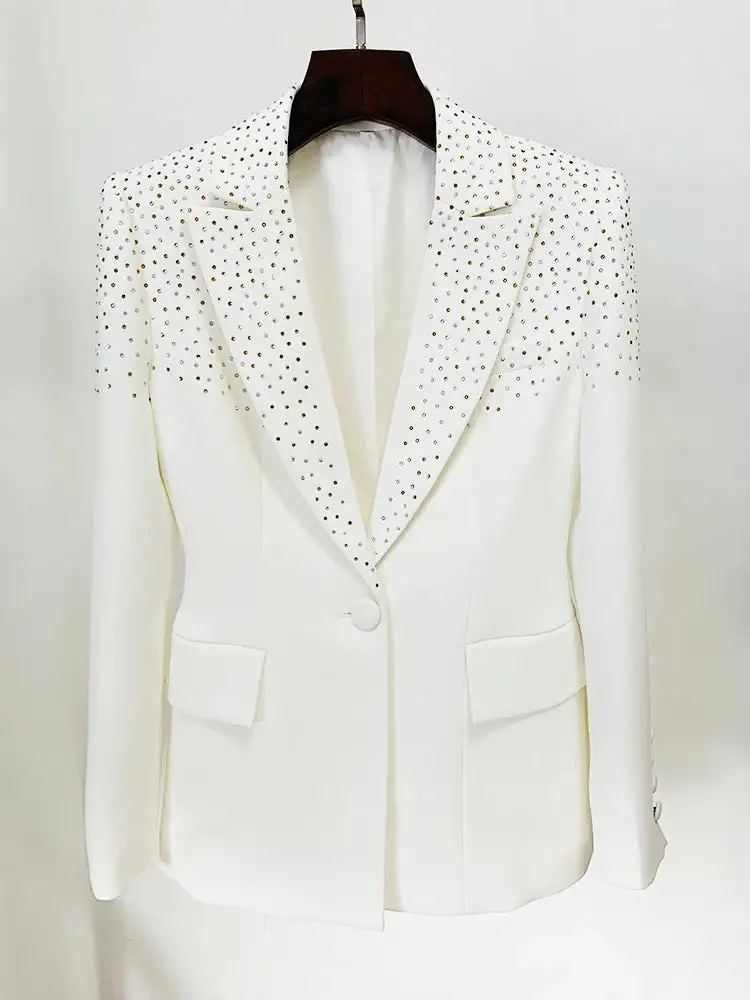 Rhinestone Beaded Single Breasted Blazer
