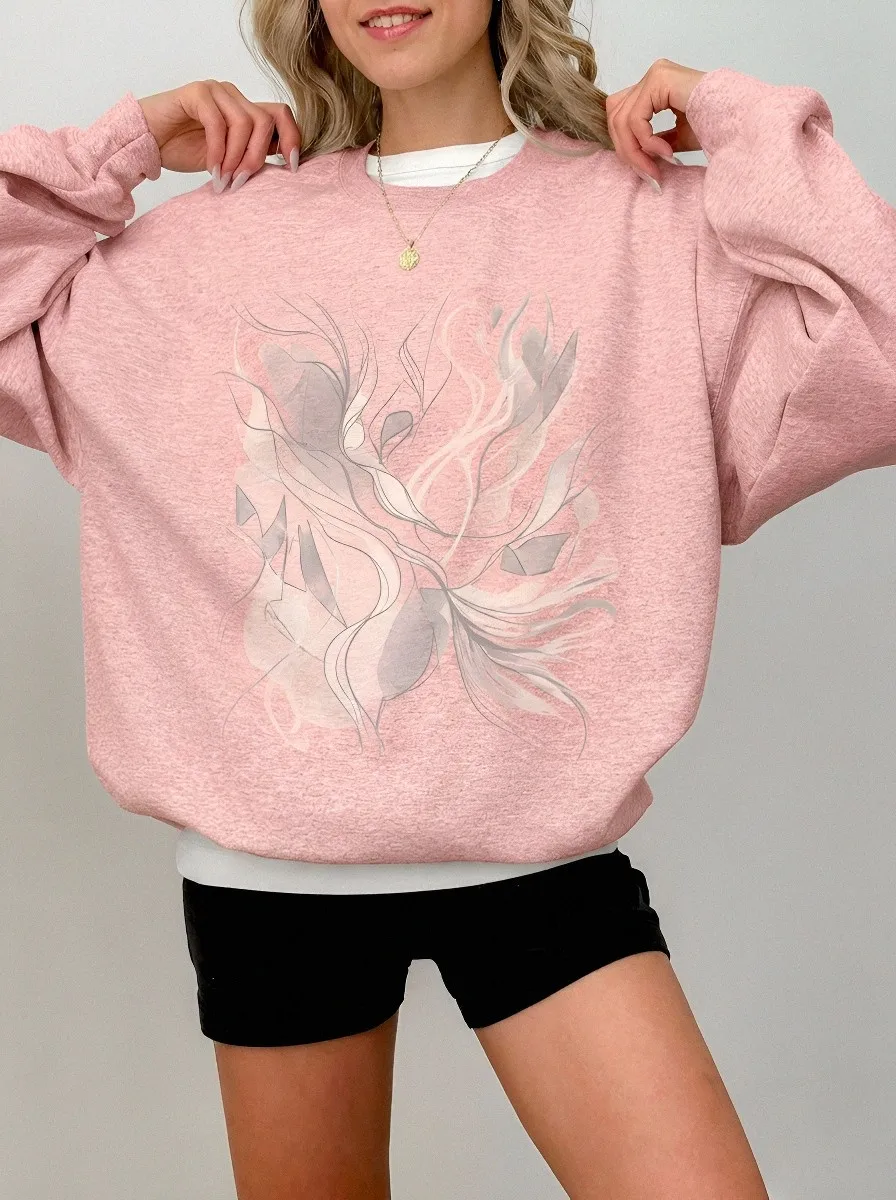 Women's Abstract Floral Line Art Printed Sweatshirt