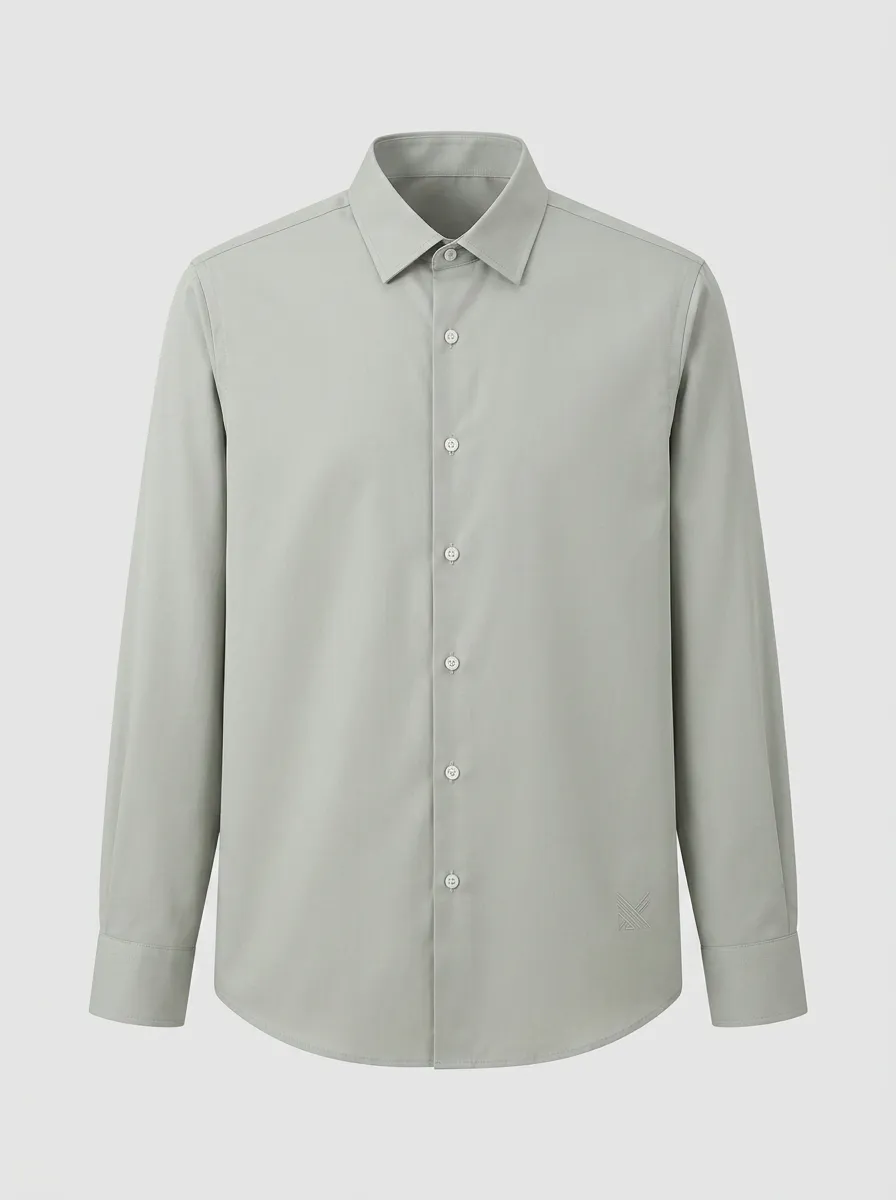 Men's Non-Iron Cotton Minimalist Logo Embroidered Long Sleeve Shirt