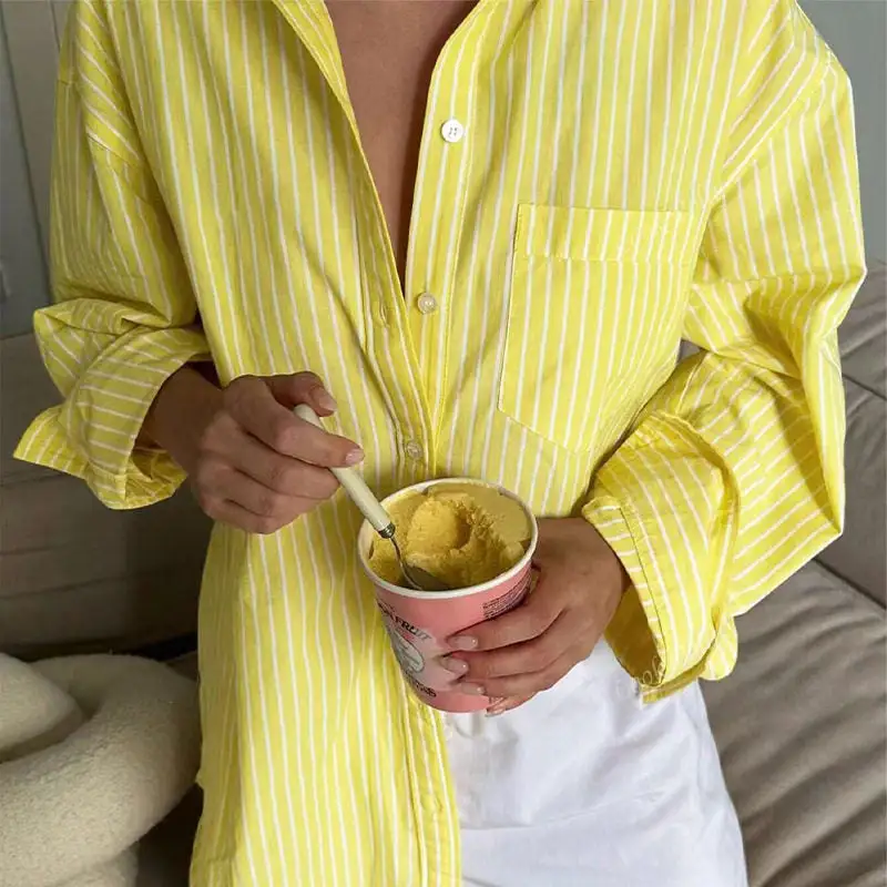 Decorative Loose Stripe Long Sleeve Shirt