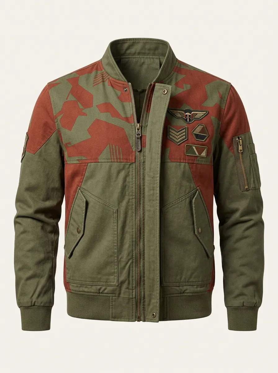 Men's and Color-Block Military Bomber Jacket