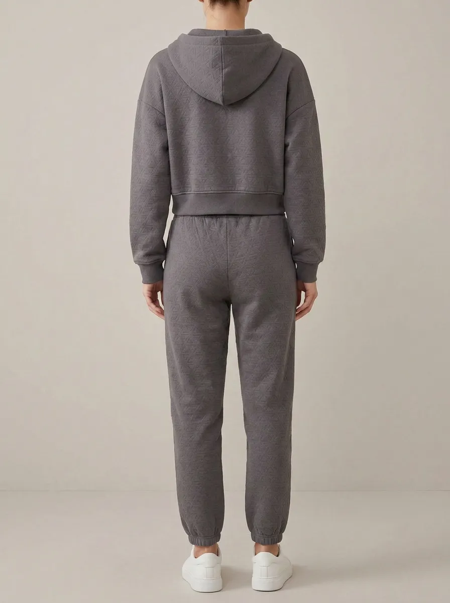 Jogger Sporty Geometric-Detail Women's Cropped Zip-Up Hoodie Jogger Active Set