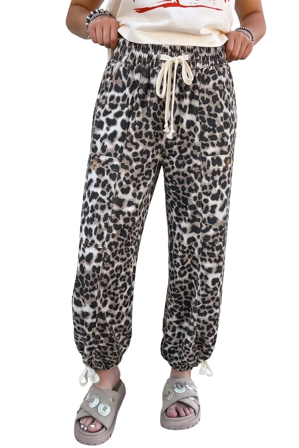 Women's Leopard Print Drawstring Jogger Jeans