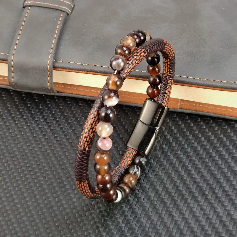 Sardonyx Double Wrap Braided Leather Bracelet