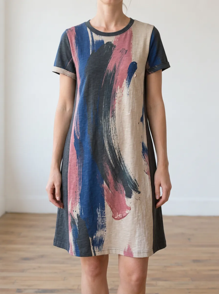 Women's Brushstroke Print T-Shirt Dress