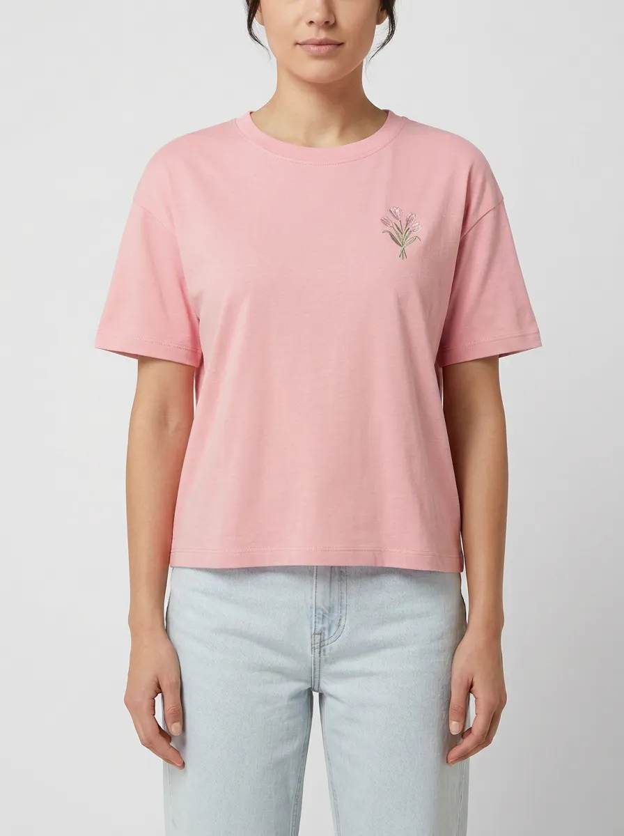Women's Tulip Embroidered Crewneck T-Shirt