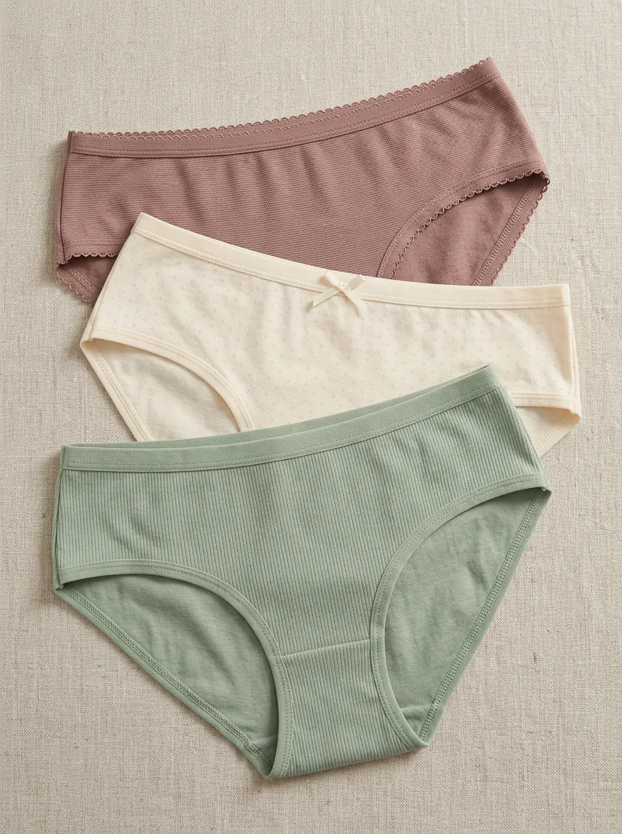 Women's Ribbed Cotton Bowknot Solid Printed Panties Set