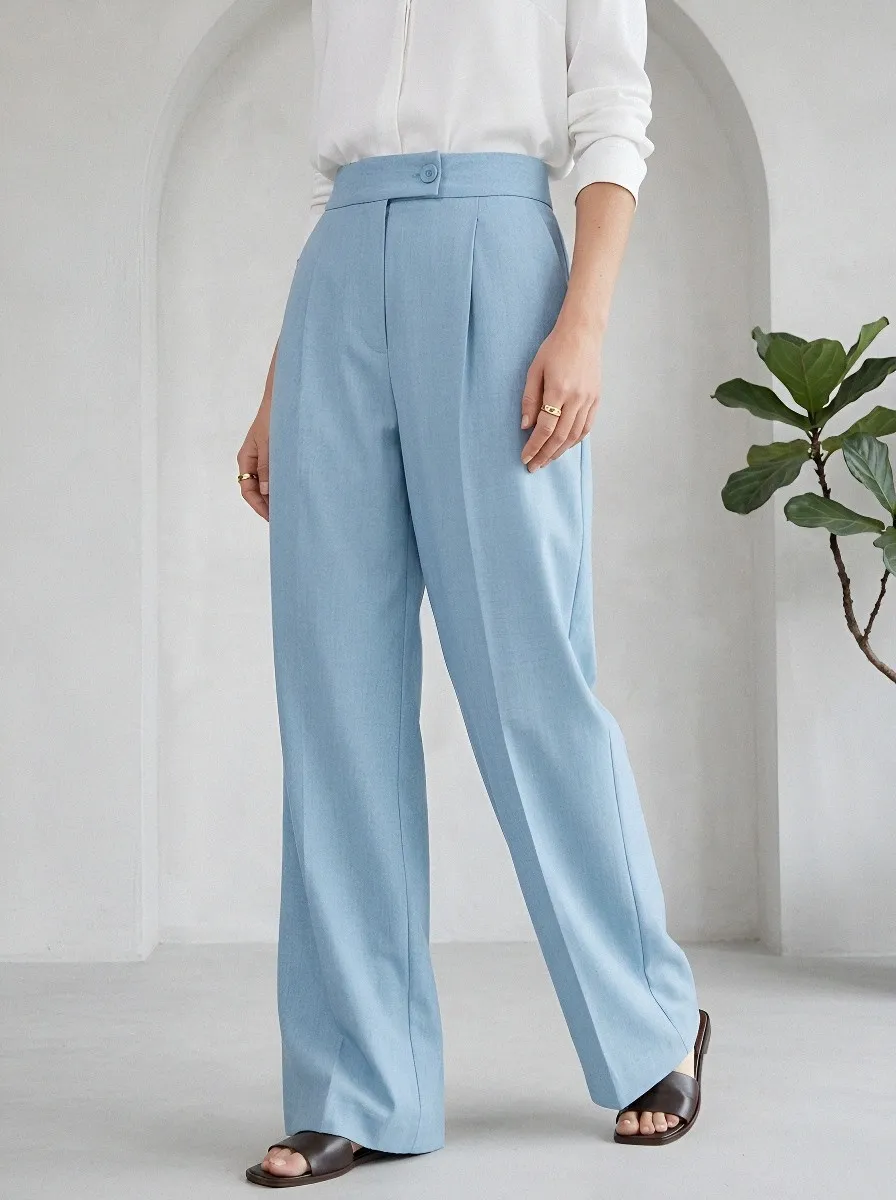 High-Waist Pleated Minimal Women's Wide-Leg Trousers