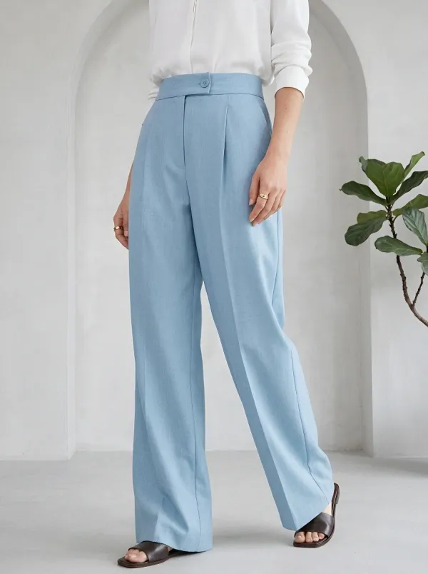 High-Waist Pleated Minimal Women's Wide-Leg Trousers