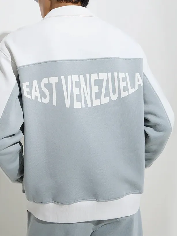 Grey Text Graphic Cotton Blend Sweatshirt