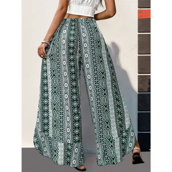 Slit Ruffled Geometric Wide Leg Pants