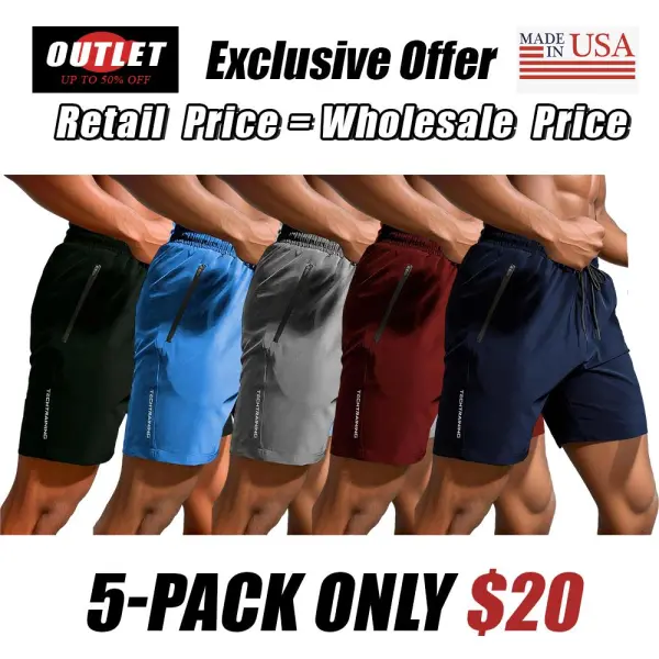 Men's New Trendy Letter Print Zipper Pocket Drawstring Waist Track Shorts