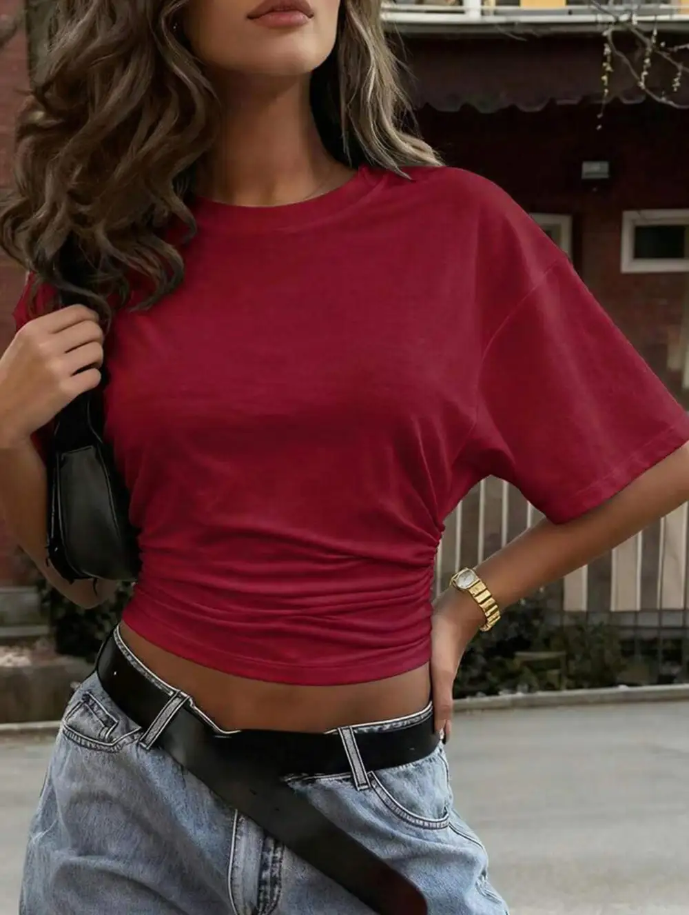Ruched Waist Slim Short Sleeve Top