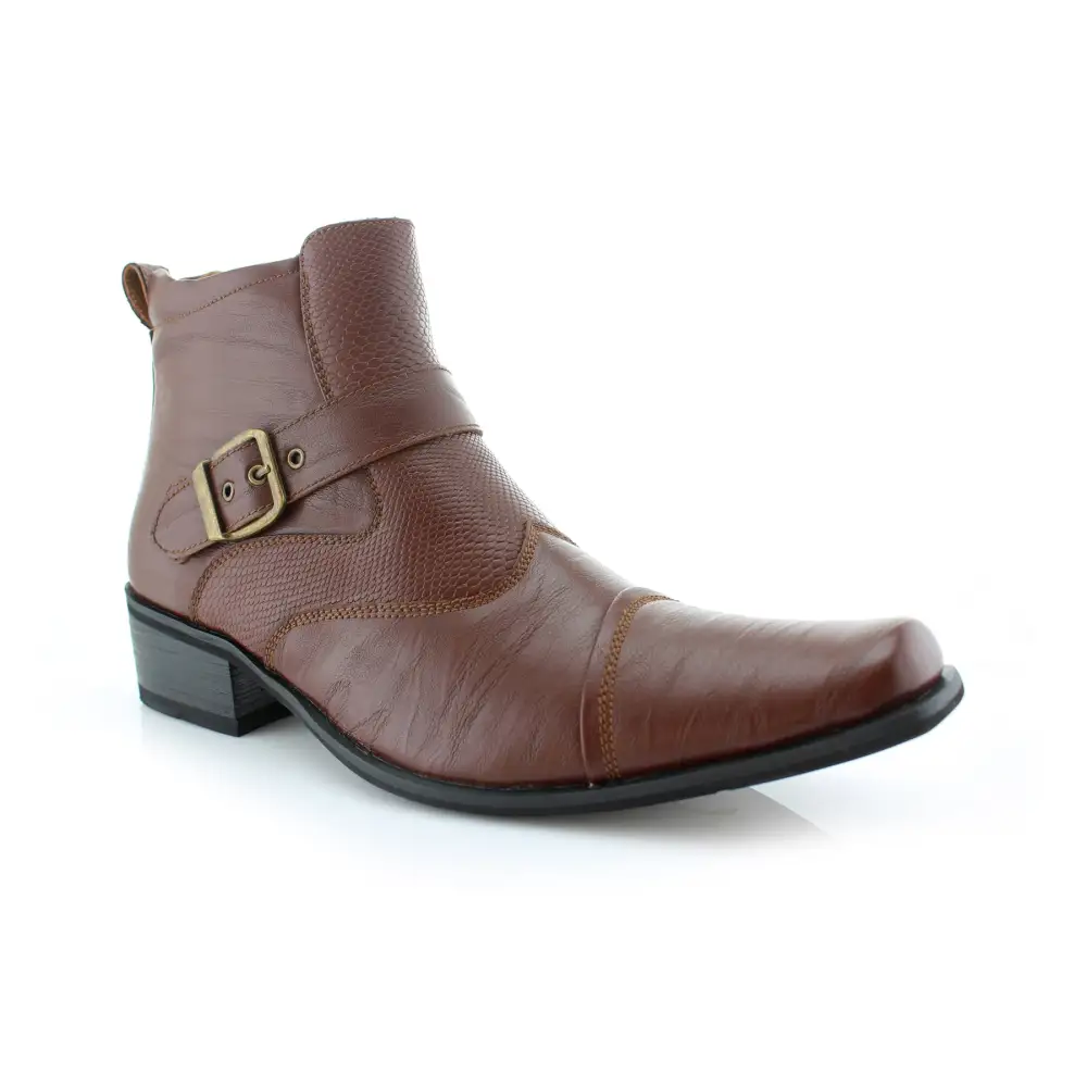 Faux-Leather Embossed Pointed-Toe Chelsea Boots