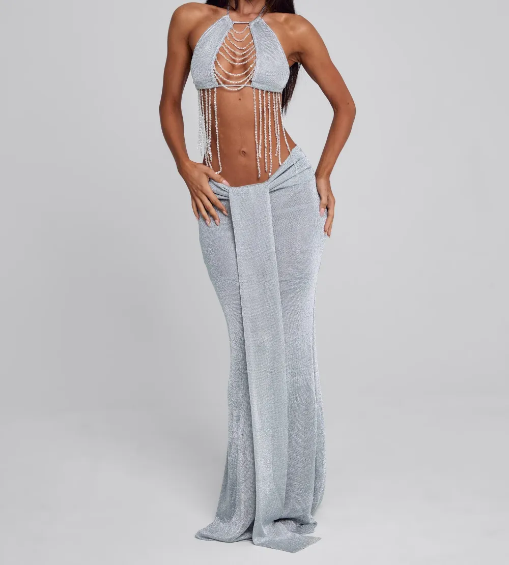 Silver Knit Maxi Skirt
