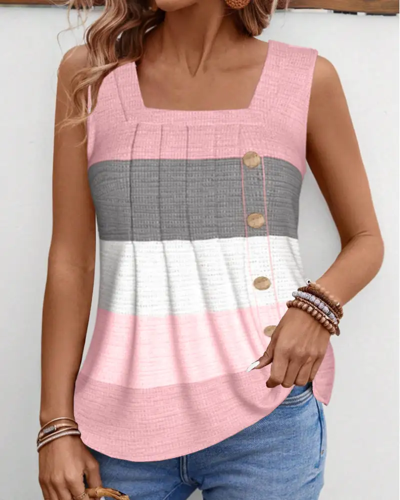 Striped Button Front Blouse