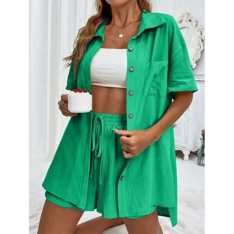 Loose Fit Short Sleeve Shirt Shorts Set