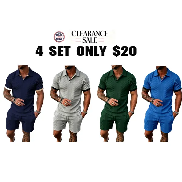 Men's Colorblock Polo Shirt & Drawstring Shorts Set, Textured Knit Short Sleeve, Casual Daily Wear, Summer Tropical Fashion Choice, Menswear, Clothes
