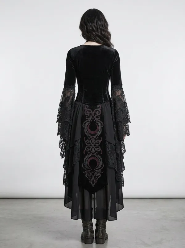 Dark Romantic Moon Lace Bell Sleeve Victorian Look Women's Gothic Dress