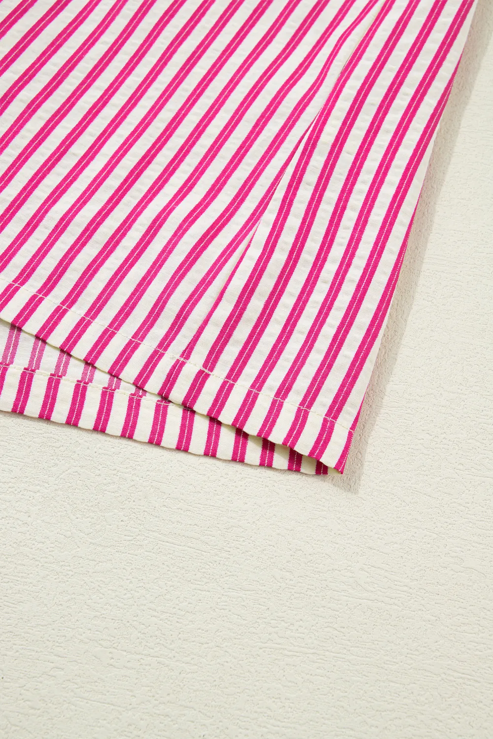 Rose Stripe Shirred Yoke Ruffled Blouse