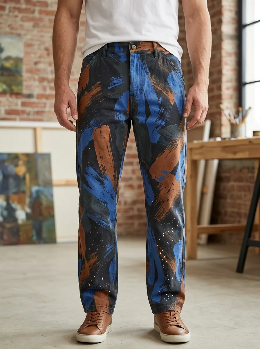 Men's Brushstroke Print Painter Pants