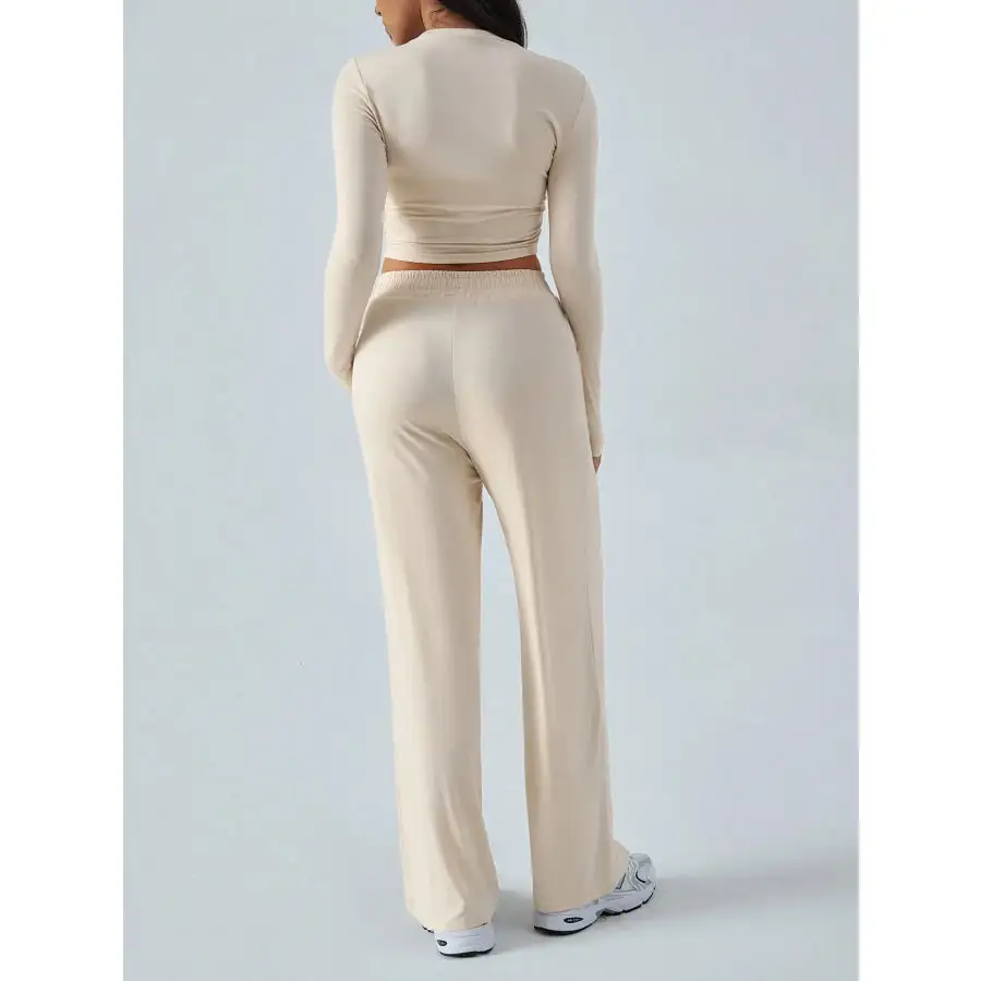 Easy Round Neck Long Sleeve Top and Pants Set