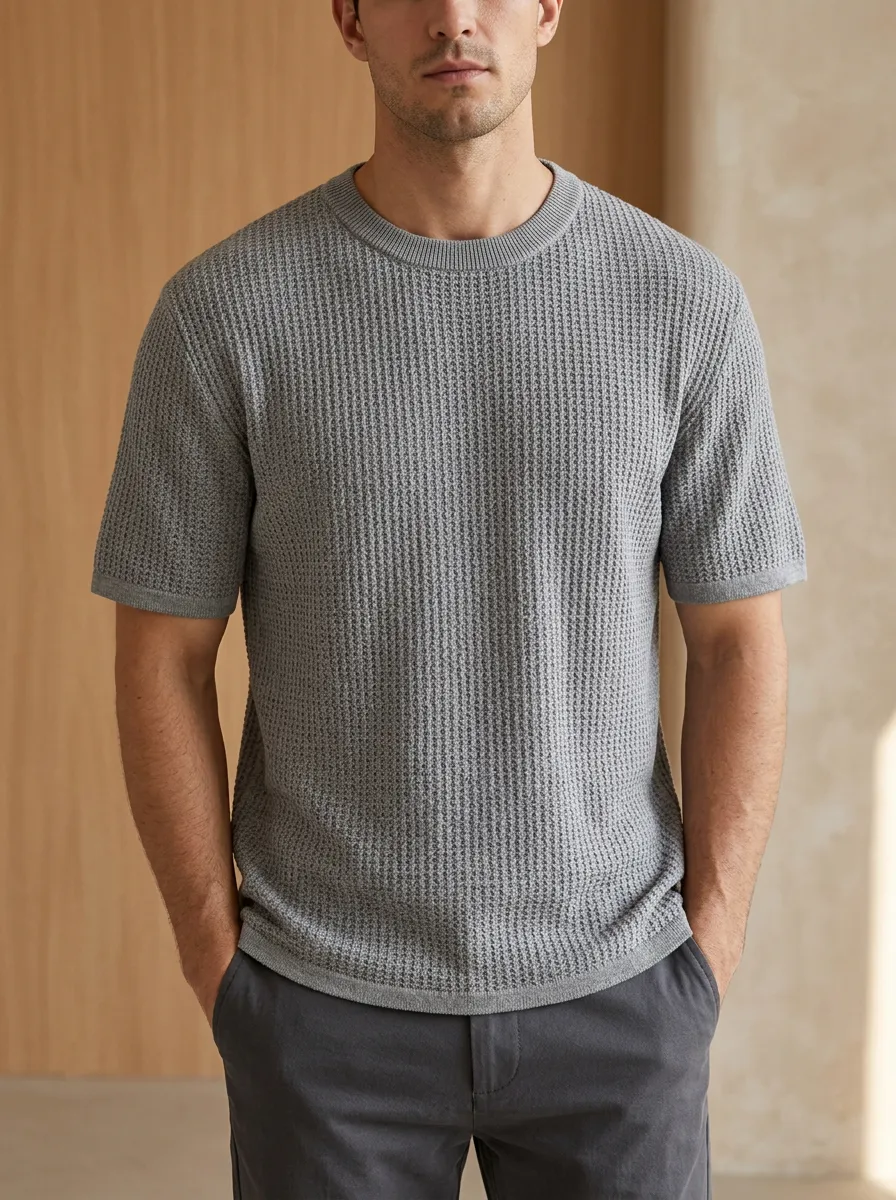 Men's Relaxed Easy-Fit Waffle Knit T-Shirt