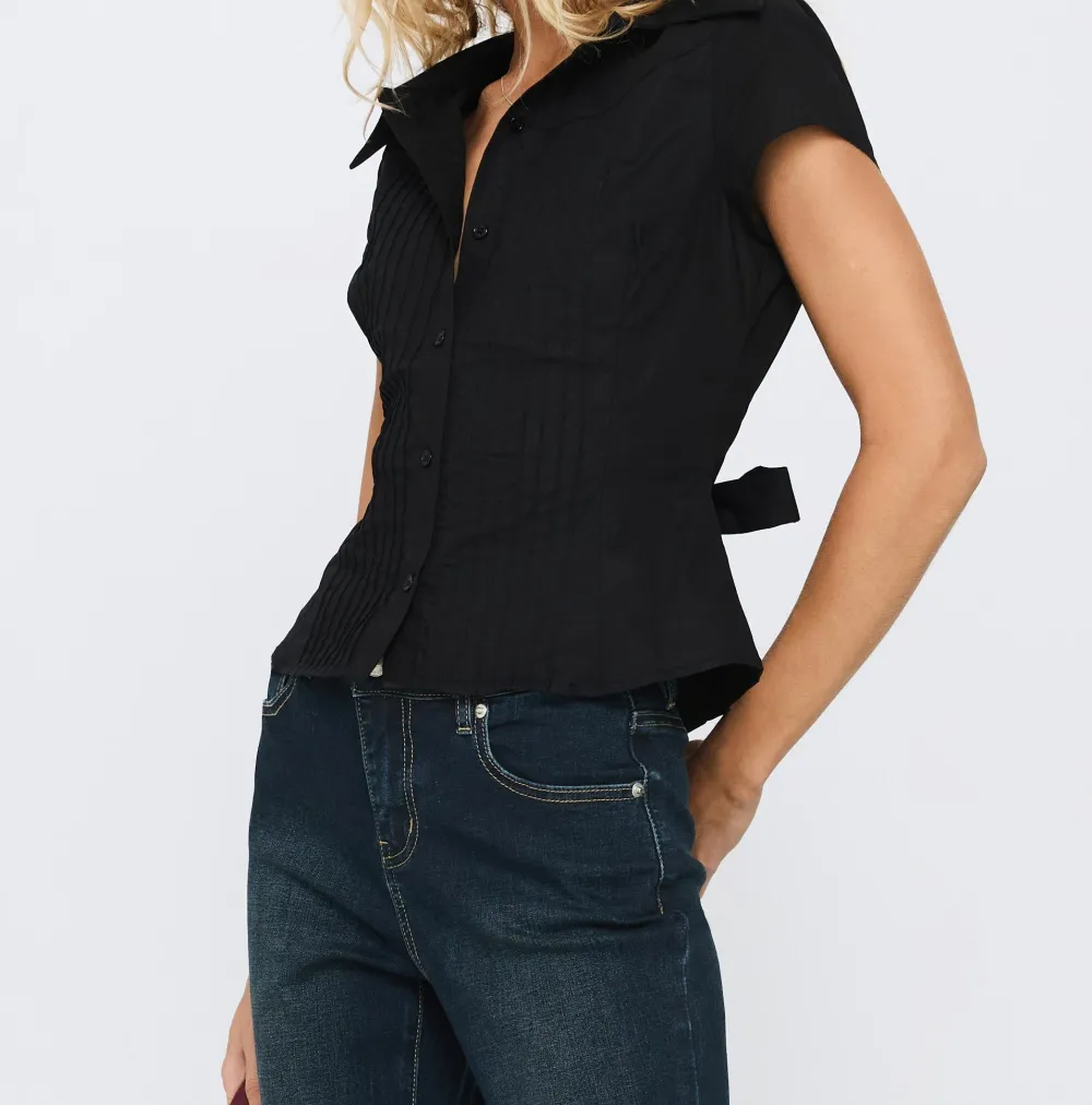 Black Button-Up Collared Blouse