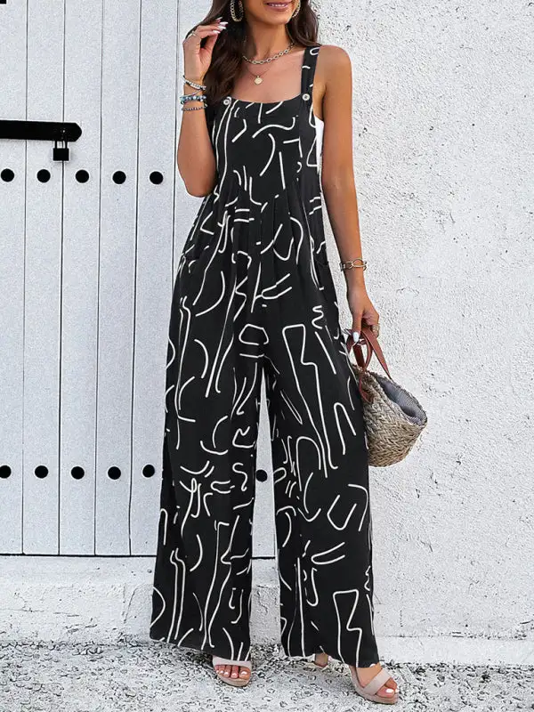 Elegant Abstract Print Overall Jumpsuit