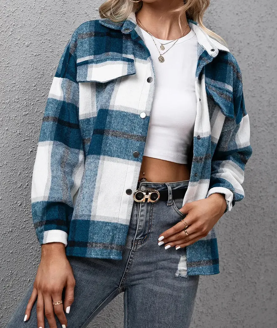Plaid Collared Casual Jacket