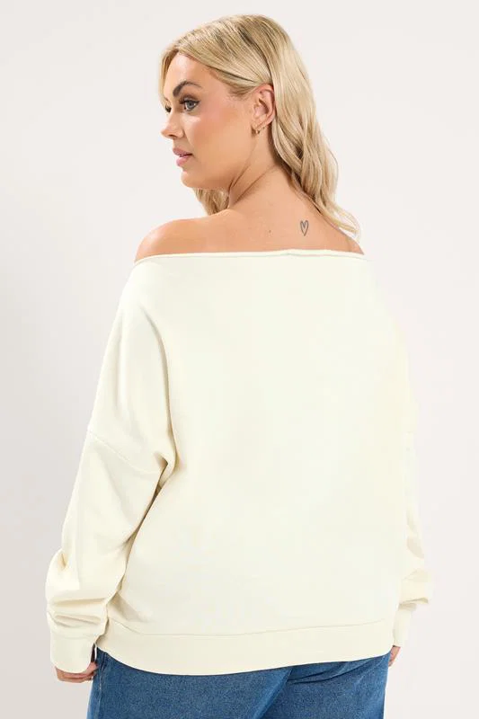 Cream 'New York' Off Shoulder Sweatshirt detail 2