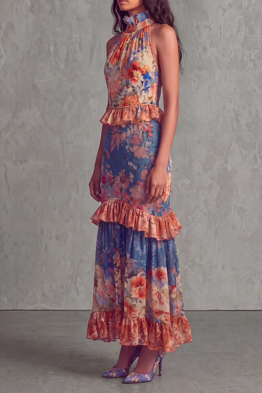 Ruffle Floral Maxi Dress