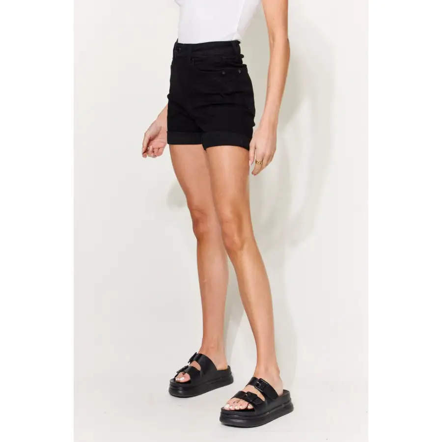 Full Size High Waist Tummy Control Cuffed Denim Shorts