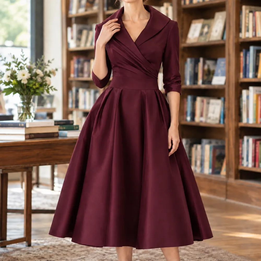 Pleated Asymmetric Midi Dress