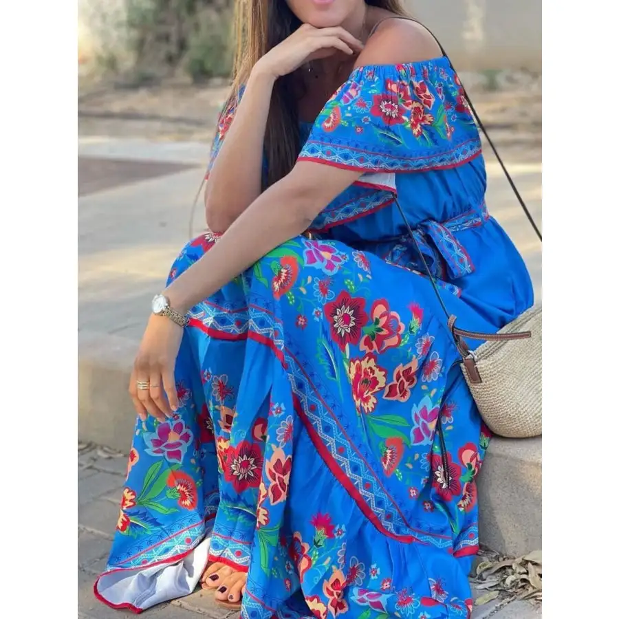 Floral Off Shoulder Ruffle Maxi Dress
