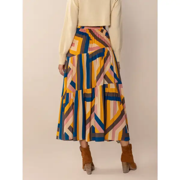 Ruched Elastic Waist Contrast Midi Skirt