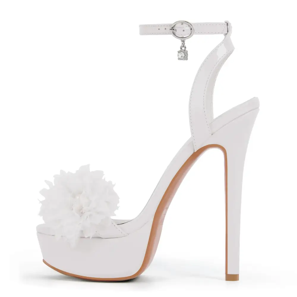 Platform Flower Rhinestone Ankle Strap Sandals