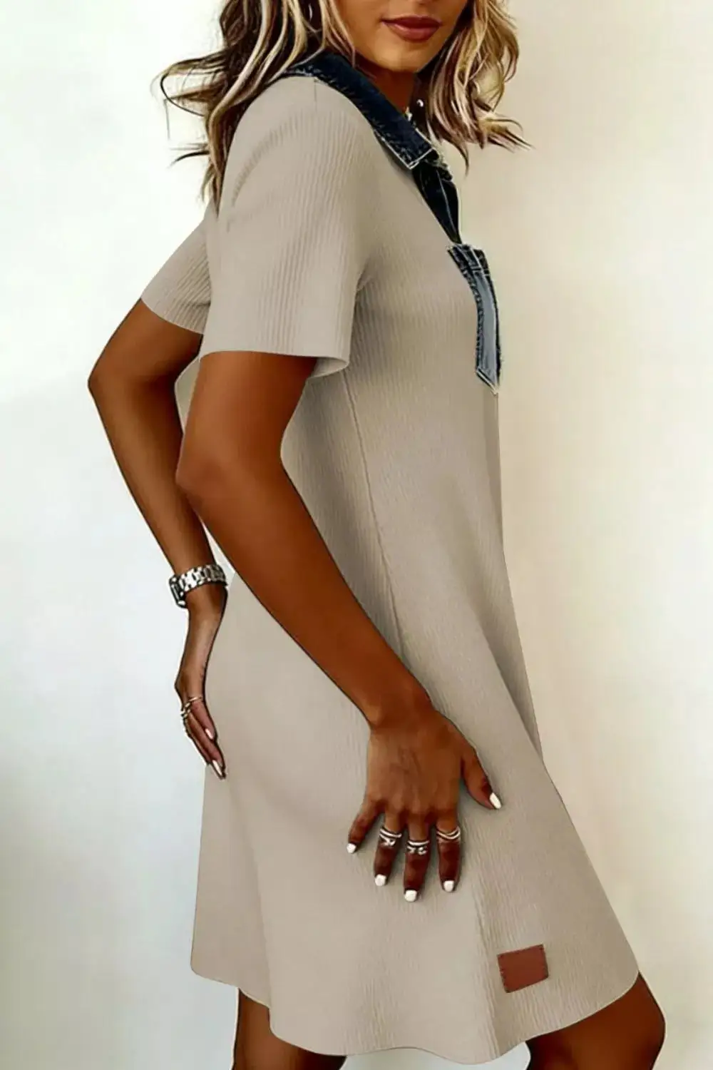 Denim Ribbed Mini Dress