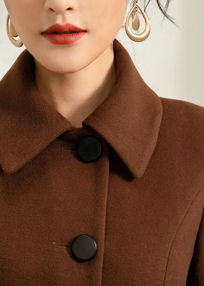 Refined Wool Blend Fit and Flare Single Breasted Pocketed Button Front Long Coat