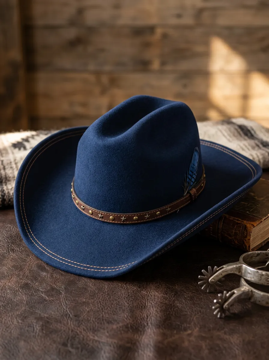 Unisex Felt Cowboy Hat with Feather Detail and Stud Details