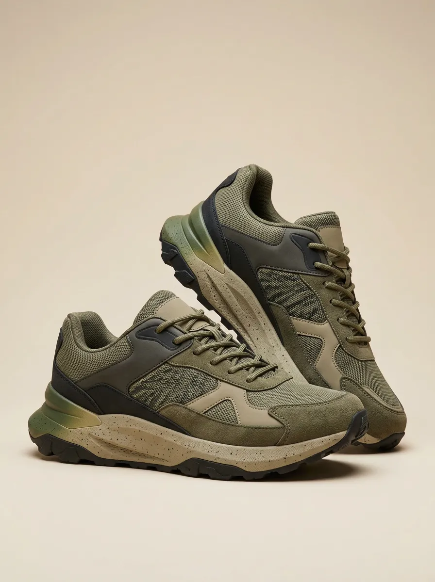 Trail-Inspired Speckled-Sole Casual Sneakers