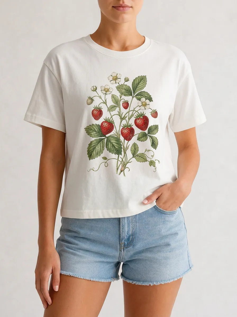 Women's Strawberry Botanical Graphic T-Shirt