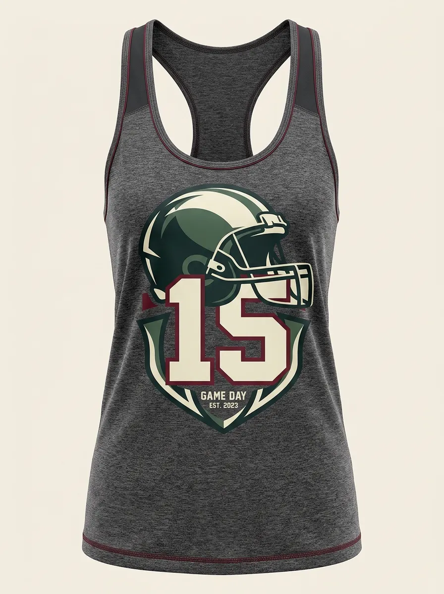 Women's Football Fan Number 15 Helmet Printed Tank Top