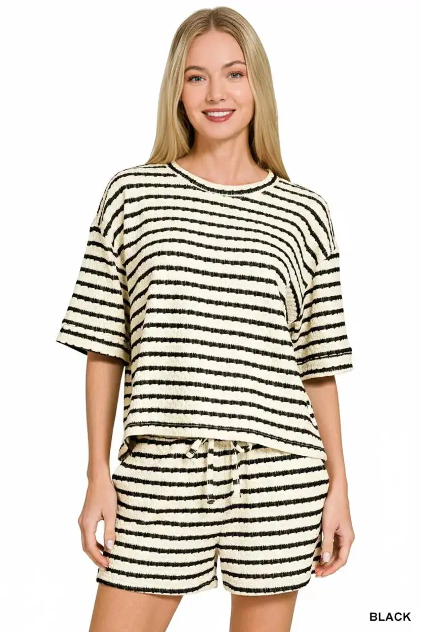 Classic Striped Short Sleeve Tee and Shorts Set